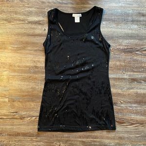 Black Tank Top with Black Sequence on Front